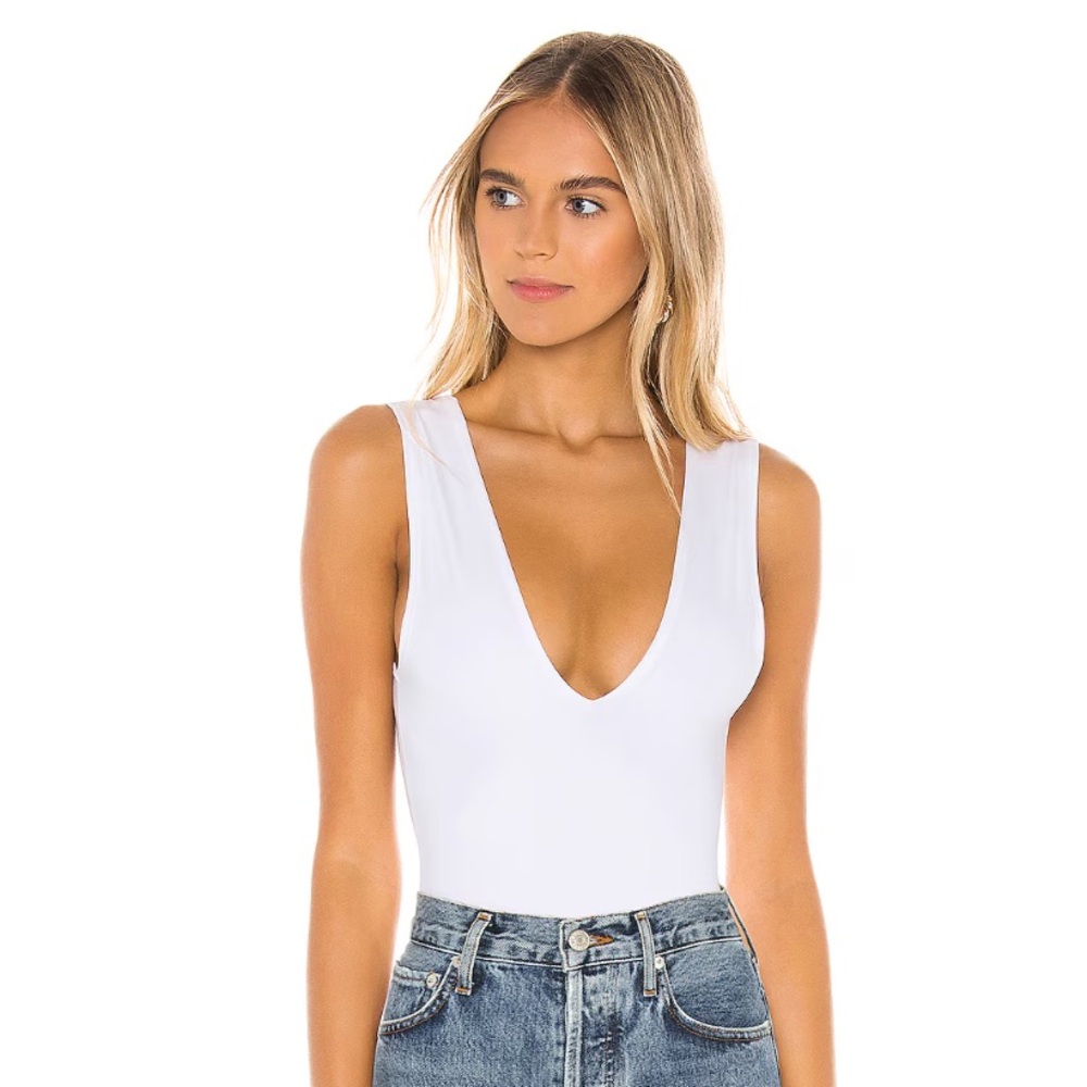 White Free People Keep it Sleek Bodysuit